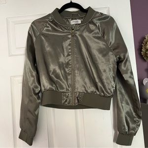 Army green silk bomber jacket